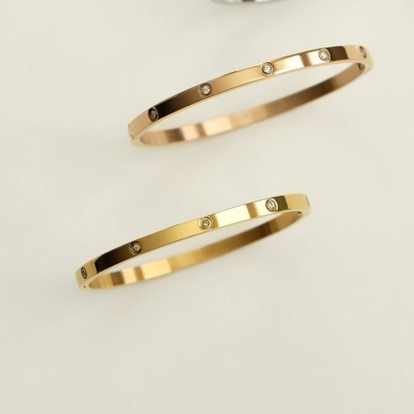 Zirconia Bangle Bracelet | Gold Plated Stainless Steel ( Rose Gold , Gold) - Picture 2 of 7